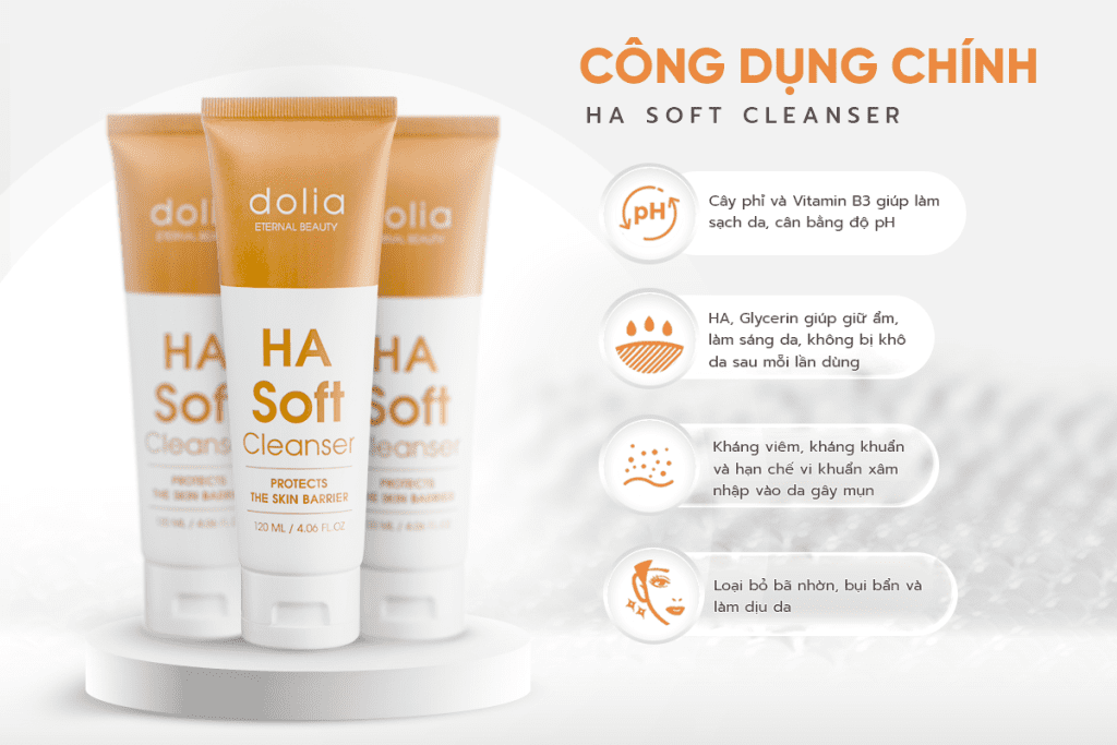 Công dụng sữa rửa mặt dịu nhẹ Dolia HA Soft Cleanser